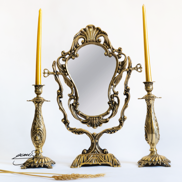 آیینه و شمعدان رومیزی برنزی کد 1202
